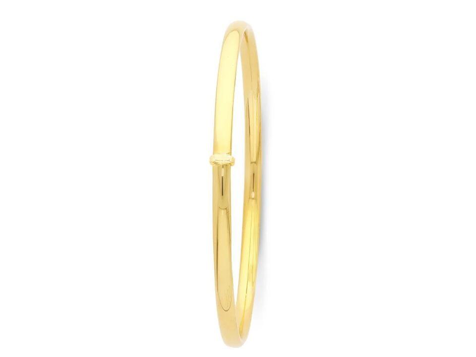 Image of Jewelry. Product name - 70mm Half Round Bangle in 9kt Yellow Bonded Gold in colour by brand - Bevilles