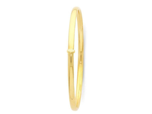 Image of Jewelry. Product name - 70mm Half Round Bangle in 9kt Yellow Bonded Gold in colour by brand - Bevilles
