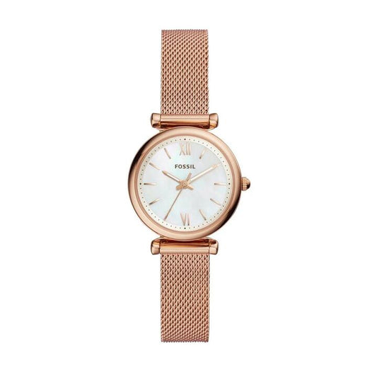 Image of Watches. Productname: Fossil Ladies Carie Mini Rose Gold Case Band Model ES4433 in Watch colour by brand - Fossil