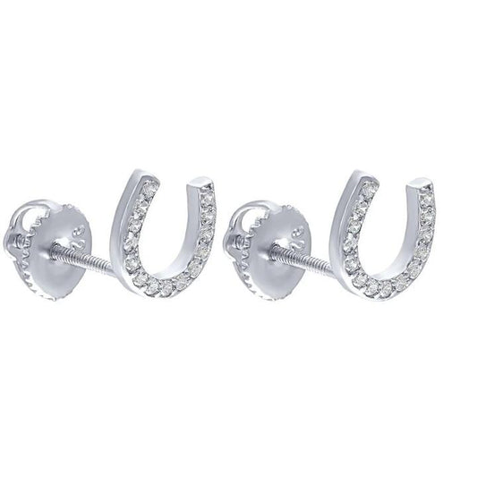Image of Earrings. Productname: Horseshoe Stud Earrings with Cubic Zirconia in Sterling Silver in Silver colour by brand - Bevilles