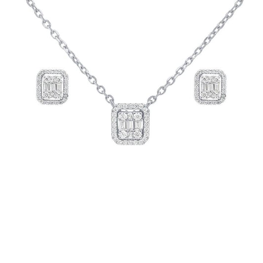Image of Earrings. Productname: Halo Earring and Necklace Set with Cubic Zirconia in Sterling Silver in Silver colour by brand - Bevilles
