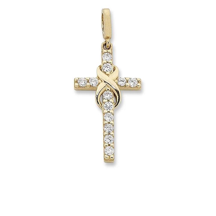 Image of Charms. Productname: Infinity and Cross Pendant in 9kt Yellow Gold in Gold colour by brand - Bevilles