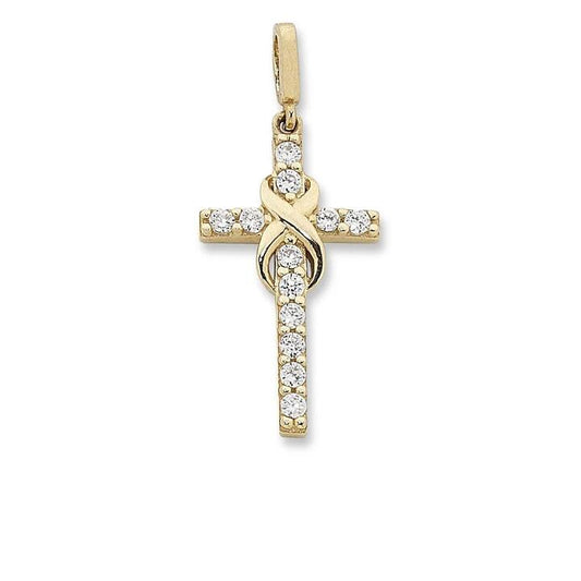 Image of Charms. Productname: Infinity and Cross Pendant in 9kt Yellow Gold in Gold colour by brand - Bevilles