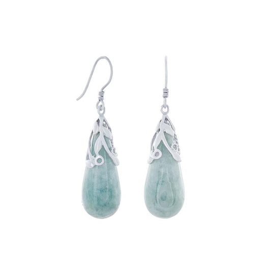 Image of Earrings. Productname: Jade Drop Hook Earrings in Sterling Silver in Diamond colour by brand - Bevilles