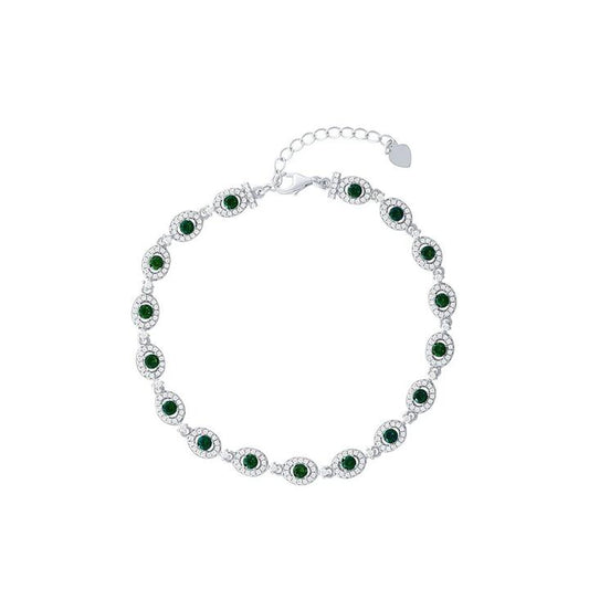 Image of Bracelets. Product name - 21.5cm 3mm Width Halo Bracelet with Green Cubic Zirconias in Sterling Silver in colour by brand - Bevilles