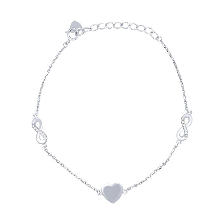Image of Bracelets. Product name - 18.5cm Infinity and Heart Station Bracelet in Sterling Silver in colour by brand - Bevilles