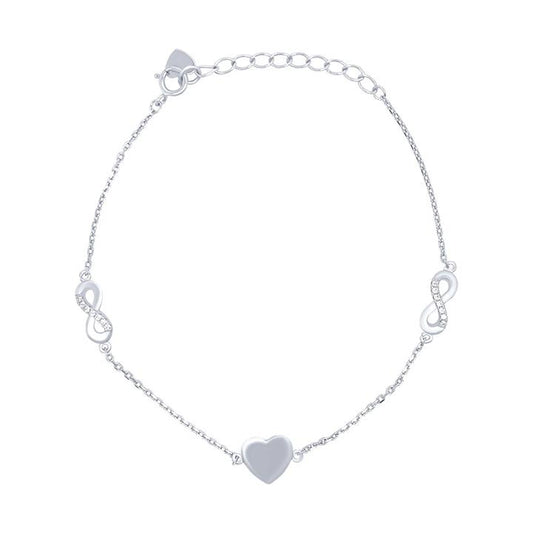 Image of Bracelets. Product name - 18.5cm Infinity and Heart Station Bracelet in Sterling Silver in colour by brand - Bevilles