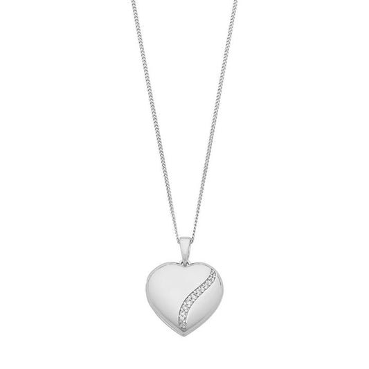 Image of Necklaces. Productname: 45cm Heart Locket Necklace with Cubic Zirconia detailing in Sterling Silver in Silver colour by brand - Bevilles