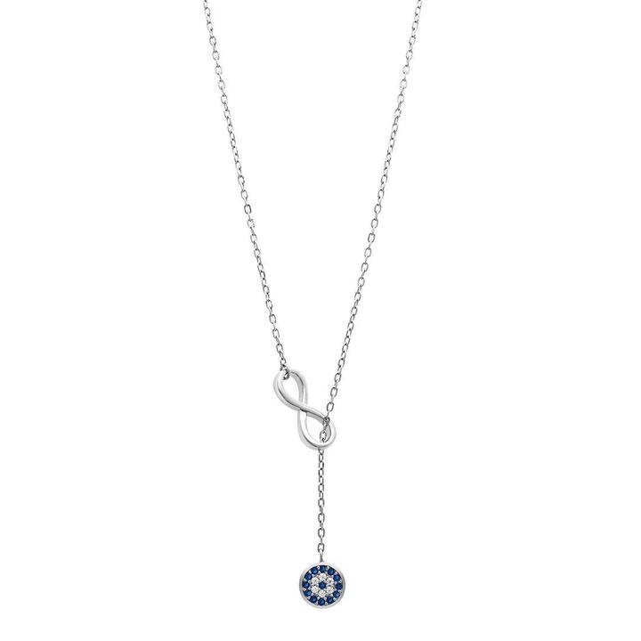 Image of Necklaces. Productname: 45cm Infinity & Evil Eye Sterling Silver Necklace in Silver colour by brand - Bevilles