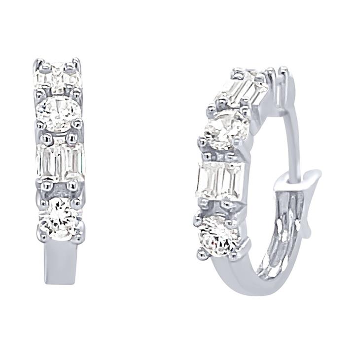 Image of Earrings. Productname: 15mm Hoop Earrings with Cubic Zirconia in Sterling Silver in Silver colour by brand - Bevilles