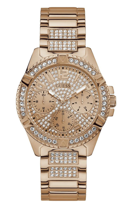Image of Watches. Productname: Guess Ladies Frontier Crystal Rose Gold Watch W1156L3 in Watch colour by brand - Guess