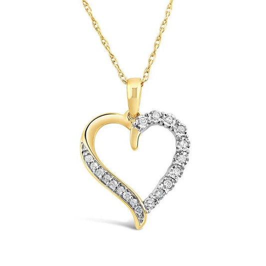 Image of Necklaces. Productname: 45cm Heart Necklace with 0.10tw of Diamonds in 9kt Yellow Gold in Diamond colour by brand - Bevilles