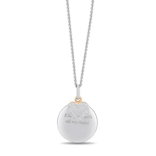 Image of Necklaces. Productname: Heart and Disc Necklace with 0.05ct of Diamonds in Sterling Silver in Diamond colour by brand - Bevilles