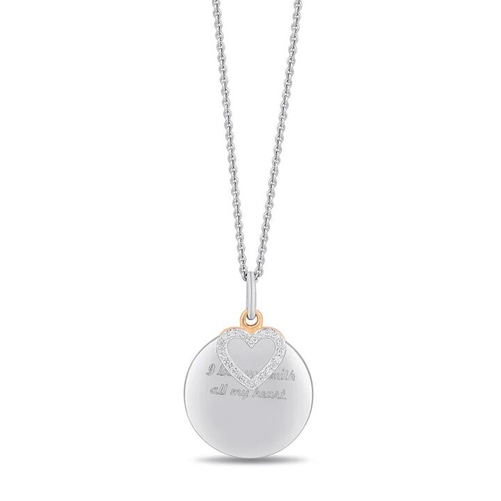 Image of Charms. Product name - Heart and Disc Necklace with 0.05tw of Diamonds in Sterling Silver in colour by brand - Bevilles