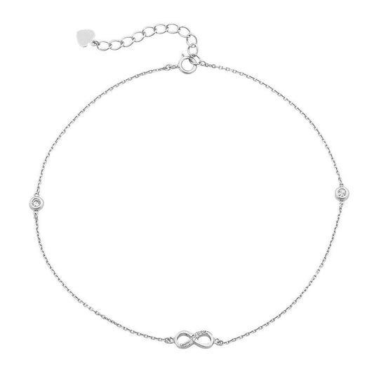 Image of Anklets. Productname: 28cm Infinity Cubic Zirconia Anklet in Sterling Silver in Silver colour by brand - Bevilles