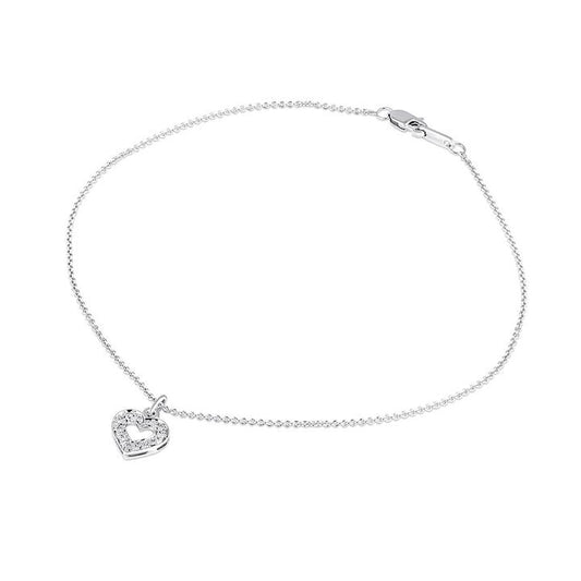 Image of Anklets. Productname: Mirage Diamond Set Open Heart Double Chain Anklet in Sterling Silver in Diamond colour by brand - Bevilles