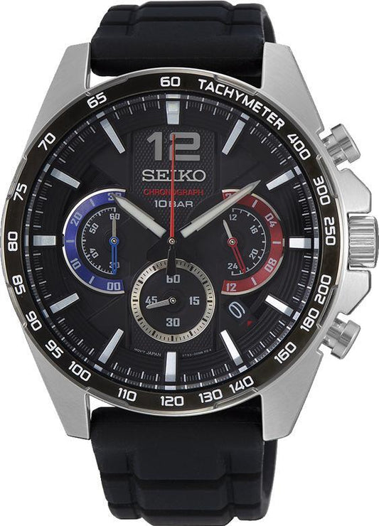 Image of Watches. Productname: Seiko Chronograph Black and Silver Tone Watch in Watch colour by brand - Seiko