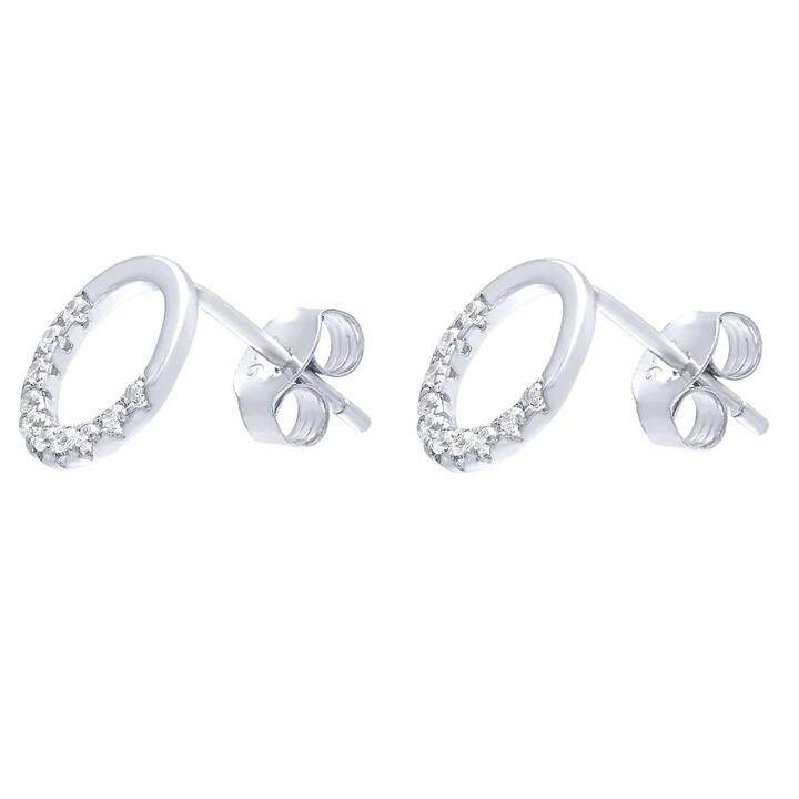 Image of Earrings. Productname: Open Circle Stud Earrings with Cubic Zirconia in Sterling Silver 9mm in Silver colour by brand - Bevilles