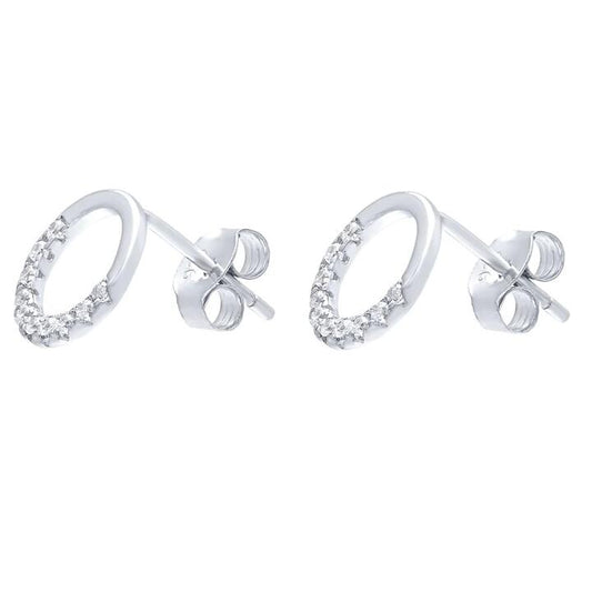 Image of Earrings. Productname: Open Circle Stud Earrings with Cubic Zirconia in Sterling Silver 9mm in Silver colour by brand - Bevilles