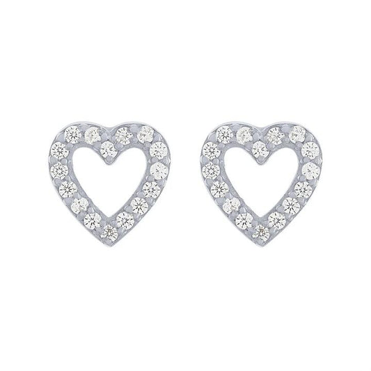Image of Earrings. Productname: Open Heart Stud Earrings in Sterling Silver in Silver colour by brand - Bevilles