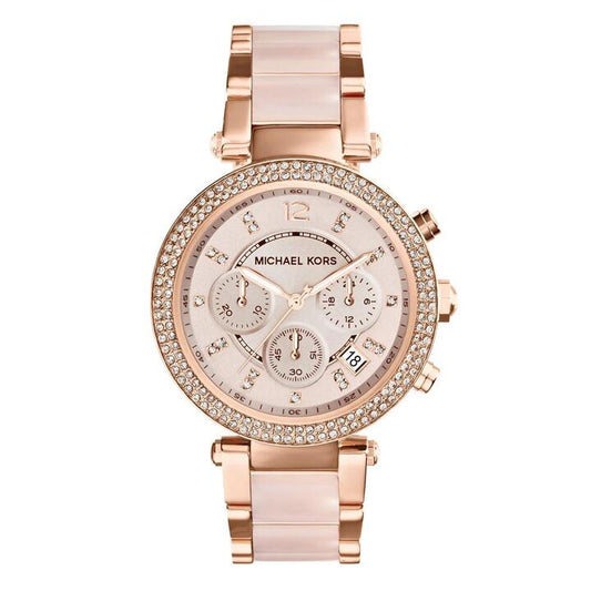 Image of Watches. Productname: Michael Kors Parker Rose Gold Stone Set Watch MK5896 in Watch colour by brand - Michael Kors