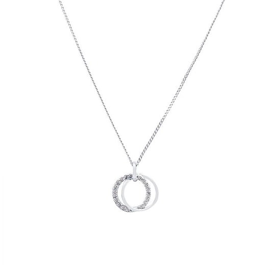 Image of Necklaces. Productname: 45cm Double Open Circle Pendant Necklace with Cubic Zirconia in Sterling Silver in Silver colour by brand - Bevilles