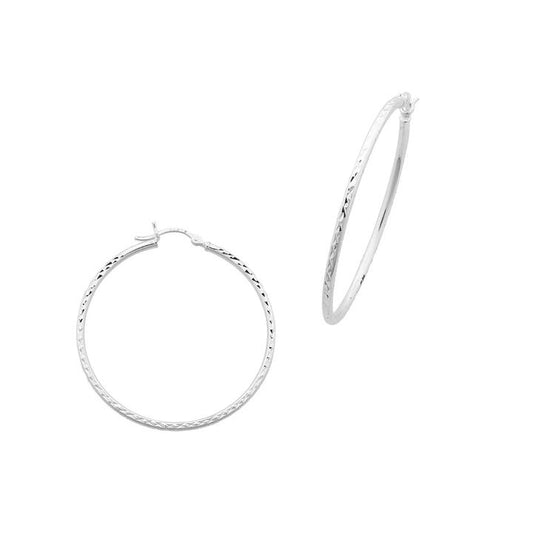 Image of Earrings. Productname: Plain Diamond Cut 30mm Hoop Earrings in Sterling Silver in Silver colour by brand - Bevilles