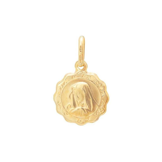 Image of Charms. Productname: Scalloped Ornate Madonna Pendant in 9kt Yellow Gold in colour by brand - Bevilles