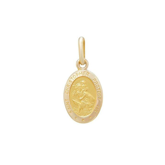 Image of Charms. Productname: Oval Shaped St Christopher Medal Pendant in 9kt Yellow Gold in Gold colour by brand - Bevilles