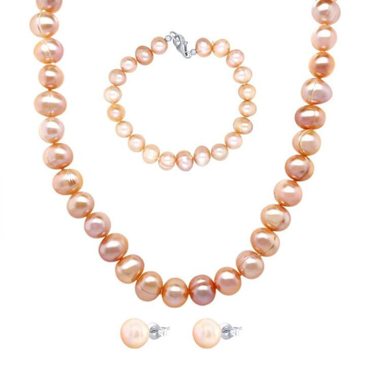 Image of Bracelets. Productname: Pink Pearl Necklace Bracelet and Earring Set in Silver colour by brand - Bevilles