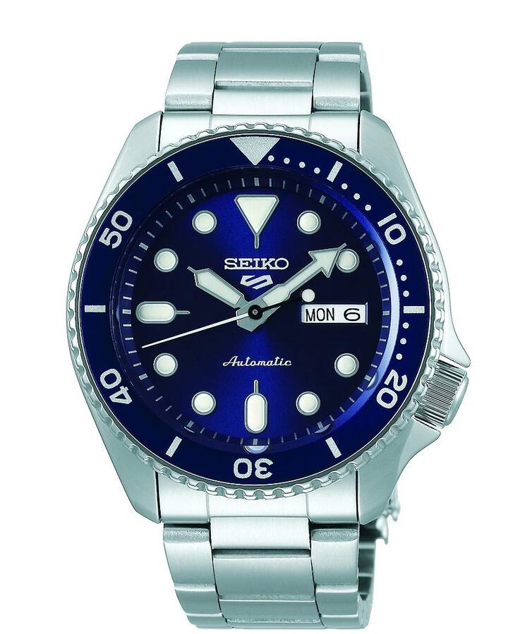 Image of Watches. Product name - Seiko 5 Sports Men's Automatic Blue Bezel and Silver Watch SRPD51K in colour by brand - Seiko