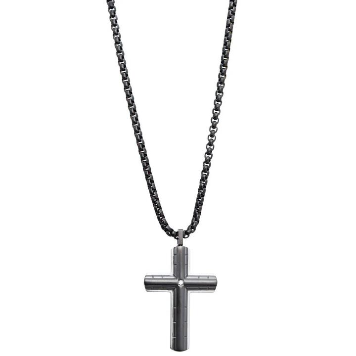 Image of Necklaces. Productname: 60cm Men's Black Stainless Steel Cross Necklace in Silver colour by brand - Bevilles