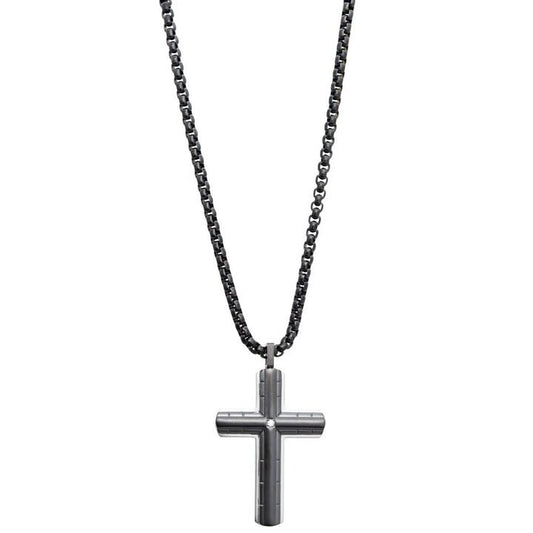 Image of Necklaces. Productname: 60cm Men's Black Stainless Steel Cross Necklace in Silver colour by brand - Bevilles