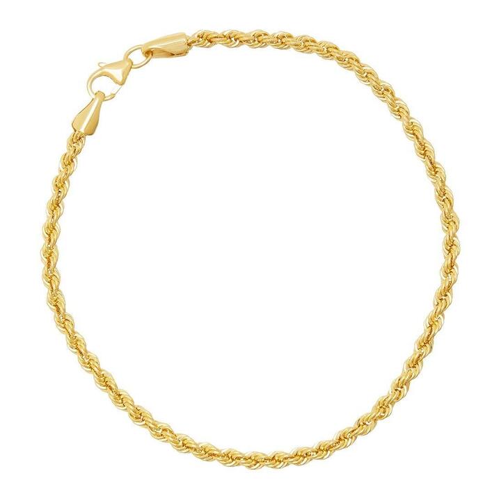 Image of Bracelets. Product name - 19cm Diamond Cut Rope Bracelet in 9kt Yellow Bonded Gold in colour by brand - Bevilles