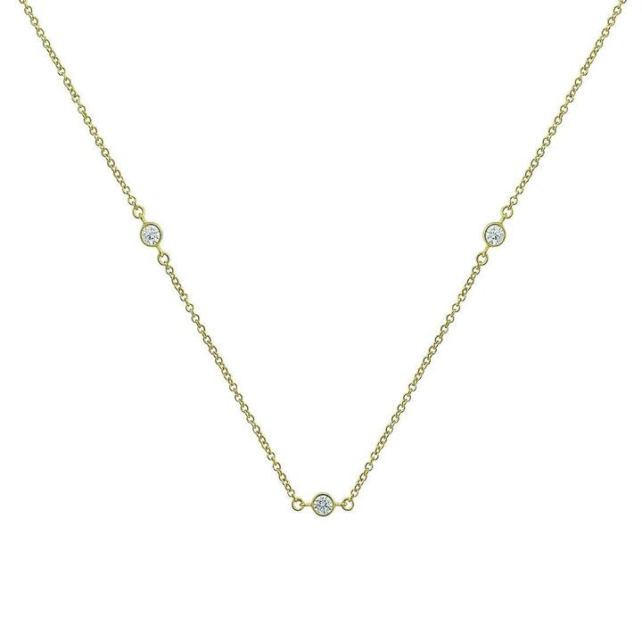 Image of Necklaces. Productname: Round Bezel Cubic Zirconia Station Necklace in Silver Filled 9kt Yellow Gold in Gold colour by brand - Bevilles