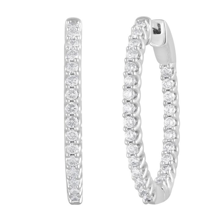 Image of Earrings. Product name - Mirage Hoop Earrings with 1.00tw of Laboratory-Grown Diamonds in Sterling Silver and Platinum in colour by brand - Bevilles
