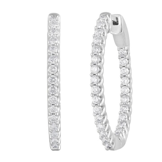 Image of Earrings. Productname: Mirage Hoop Earrings with 1.00tw of Laboratory-Grown Diamonds in Sterling Silver and Platinum in Diamond colour by brand - Bevilles