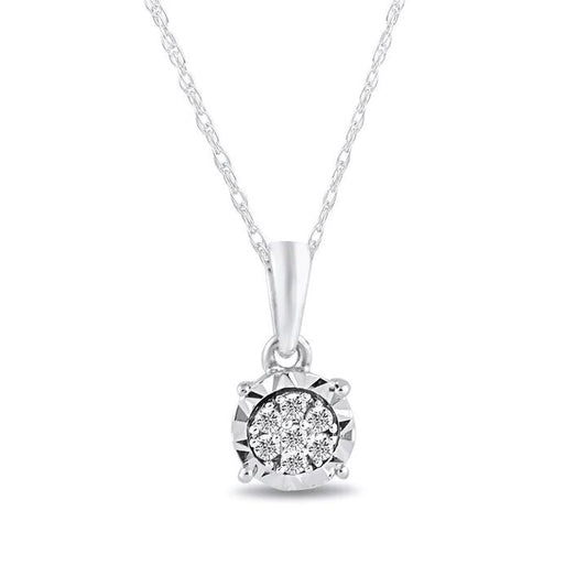 Image of Necklaces. Productname: Miracle Halo Diamond Composite Necklace in 9kt White Gold in Diamond colour by brand - Bevilles