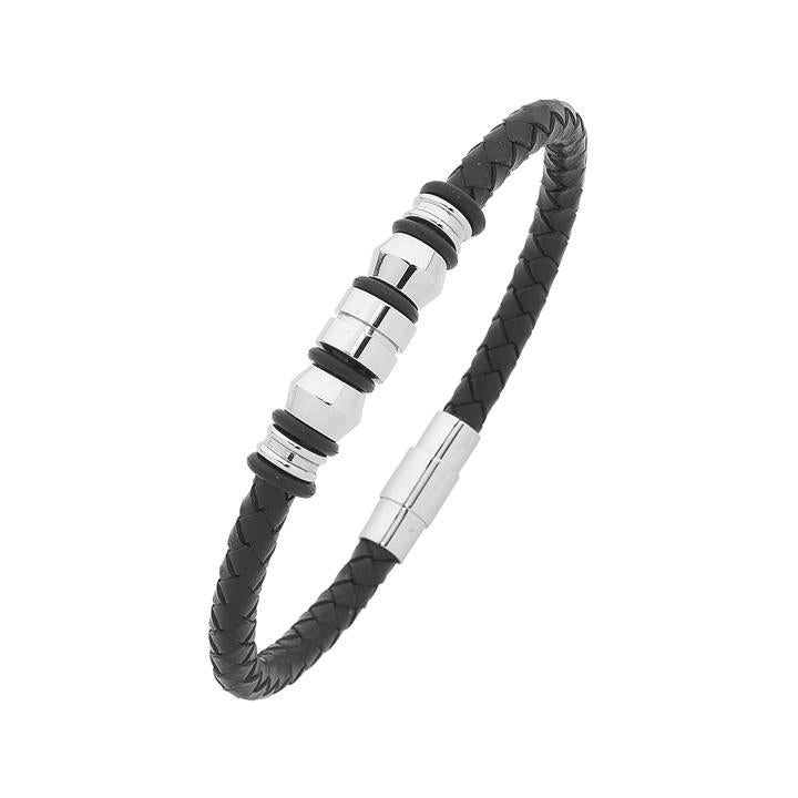 Image of Bracelets. Productname: 21.5cm Stainless Steel 5 Charm Men's Bracelet in Silver colour by brand - Bevilles