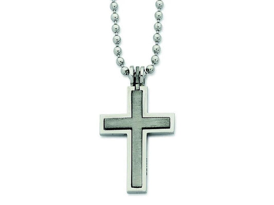 Image of Necklaces. Productname: 55cm Men's Cross Necklace in Stainless Steel in Silver colour by brand - Bevilles