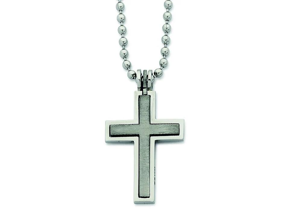 Image of Charms. Product name - 55cm Men's Cross Necklace in Stainless Steel in colour by brand - Bevilles
