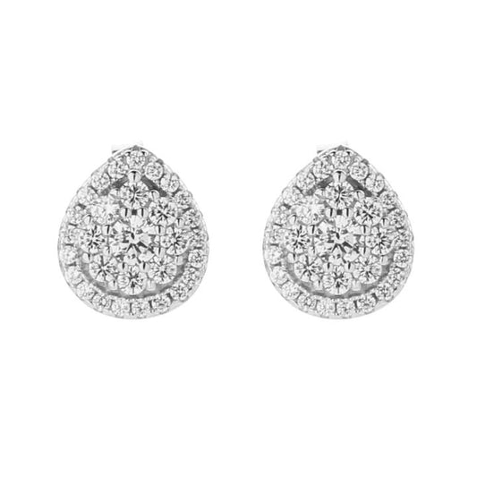 Image of Earrings. Productname: Sterling Silver Cubic Zirconia Pear Halo Earrings in Silver colour by brand - Bevilles
