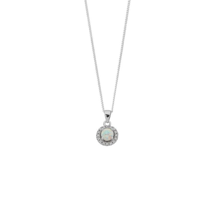Image of Charms. Product name - 45cm Synthetic Opal and Cubic Zirconia Halo Necklace in Sterling Silver in colour by brand - Bevilles