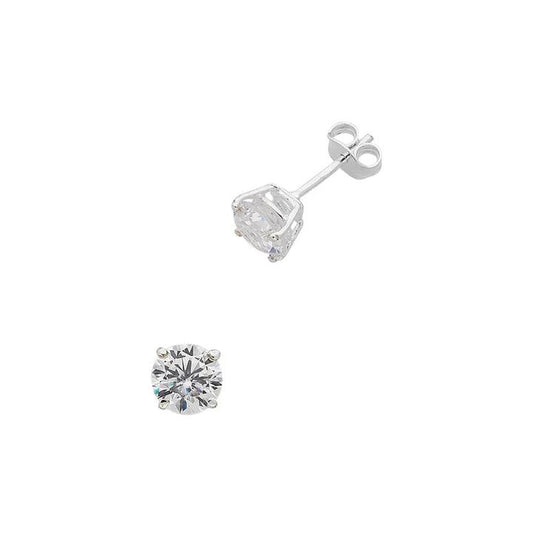 Image of Earrings. Product name - Sterling Silver 6mm Cubic Zirconia Stud Earrings in colour by brand - Bevilles
