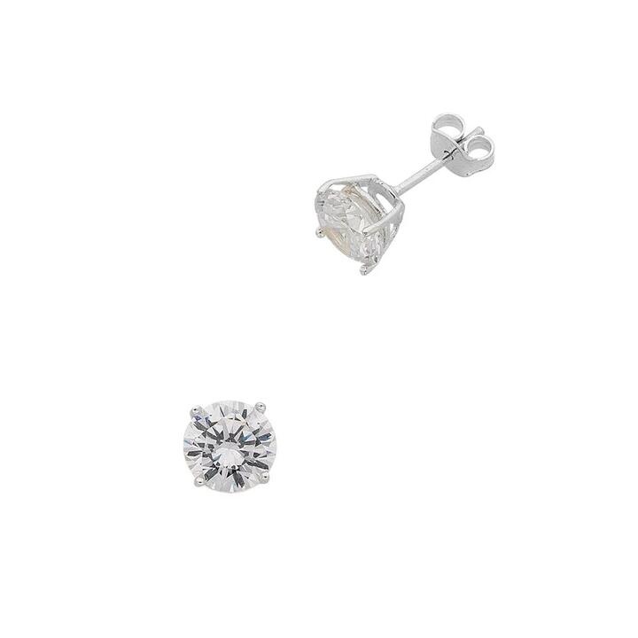 Image of Earrings. Productname: Sterling Silver 8mm Cubic Zirconia Stud Earrings in Silver colour by brand - Bevilles