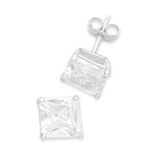 Image of Earrings. Productname: Sterling Silver 7mm Cubic Zirconia Square Earrings in Silver colour by brand - Bevilles
