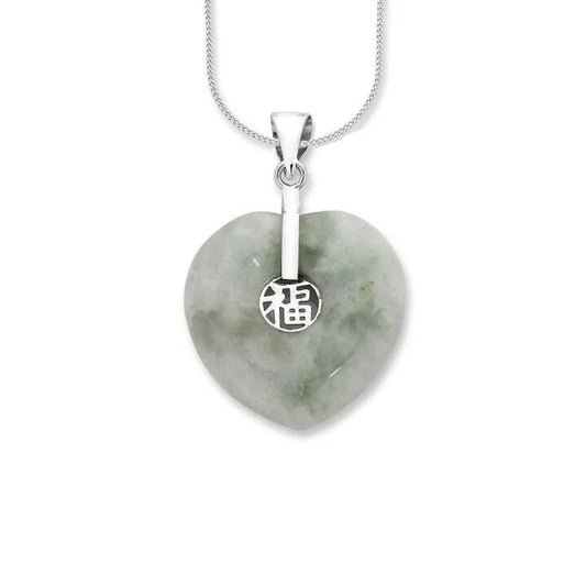 Image of Charms. Productname: Heart Shaped Natural Jade Pendant in Sterling Silver in Diamond colour by brand - Bevilles