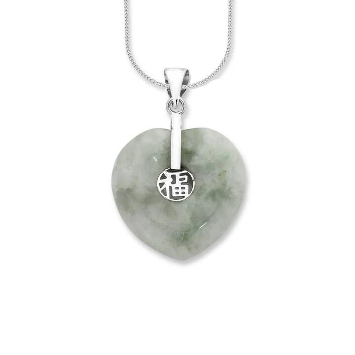 Image of Charms. Product name - Heart Shaped Natural Jade Pendant in Sterling Silver in colour by brand - Bevilles