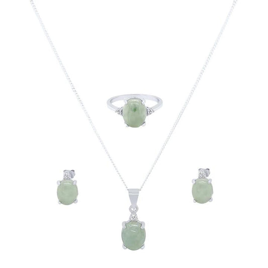 Image of Jewelry. Productname: Oval Cut Jade and Diamond Jewellery Set in Sterling Silver in Diamond colour by brand - Bevilles