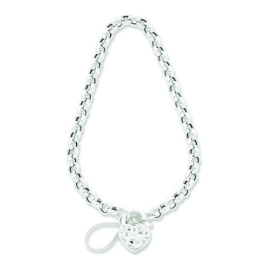 Image of Bracelets. Product name - 19cm Filigree Heart Padlock Belcher Bracelet in Sterling Silver in colour by brand - Bevilles
